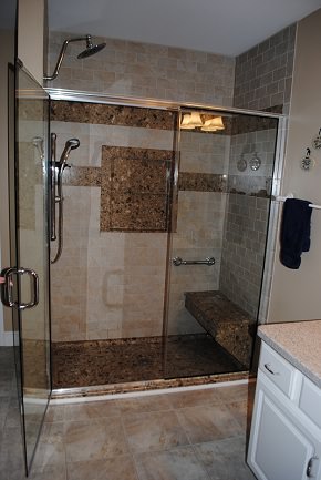 Custom Tile Walk-In Shower With Glass Doors